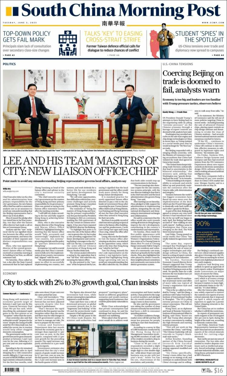 Portada de South China Morning Post (China)