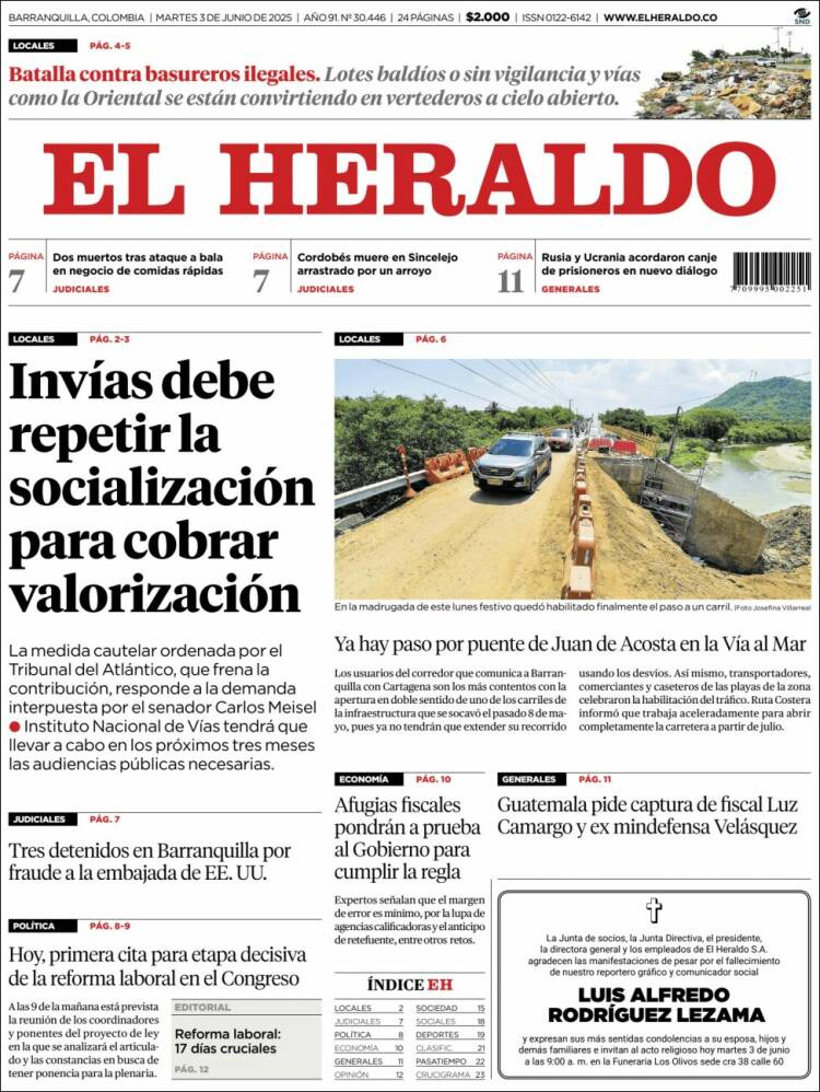 Portada de El Heraldo (Colombia)