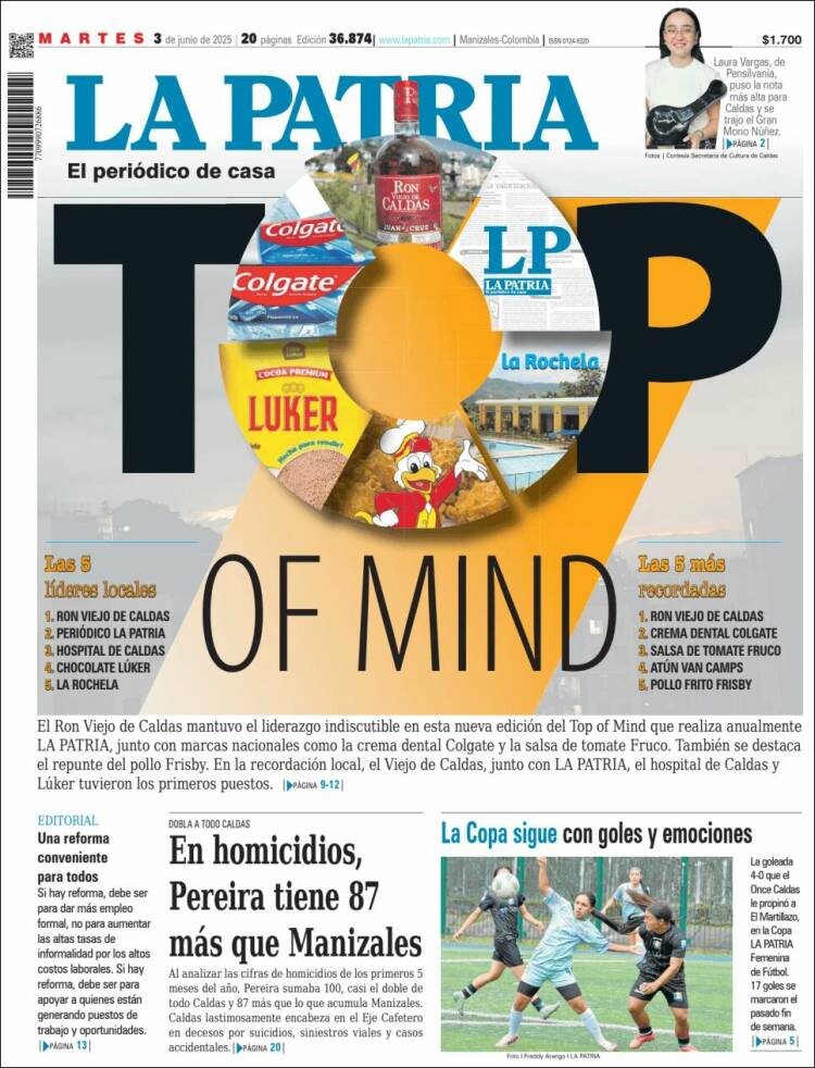 Portada de La Patria (Colombia)