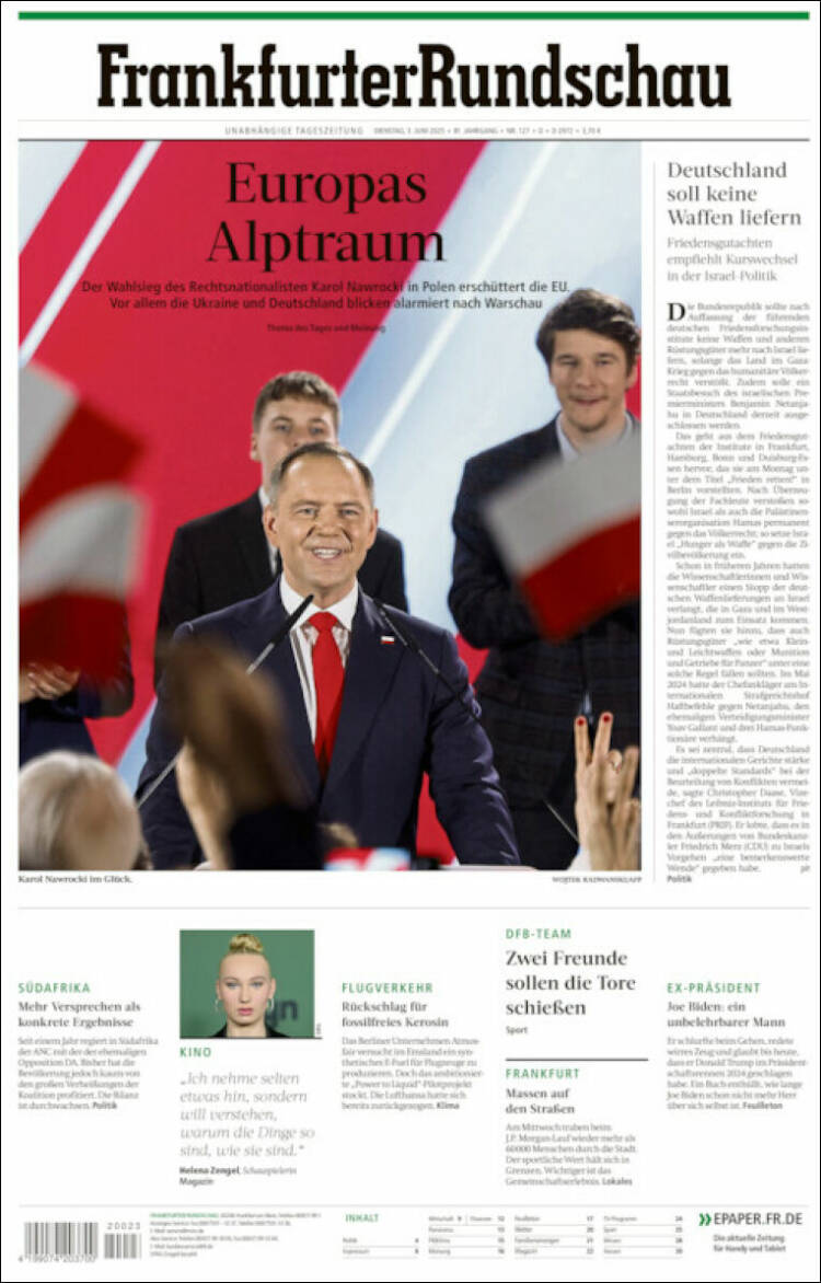 Portada de Frankfurter Rundschau (Allemagne)