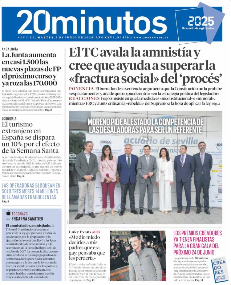 Portada de 20 Minutos - Sevilla (España)