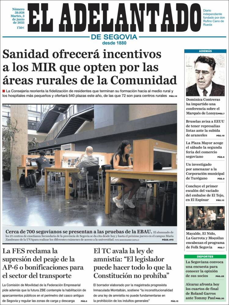 Portada de El Adelantado de Segovia (España)