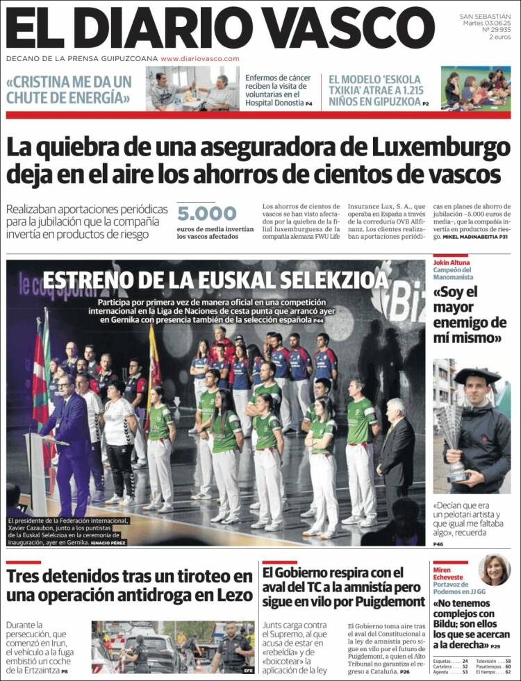 Portada de Diario Vasco (Espagne)
