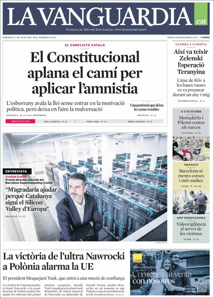 Portada de La Vanguardia (España)