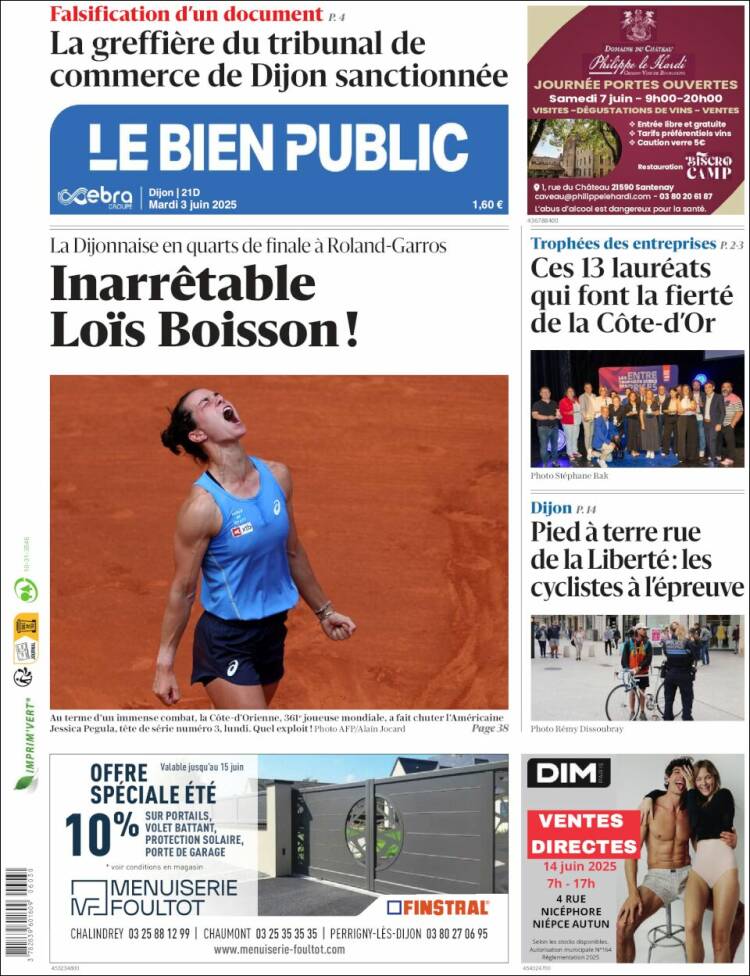 Portada de Le Bien Public (Francia)