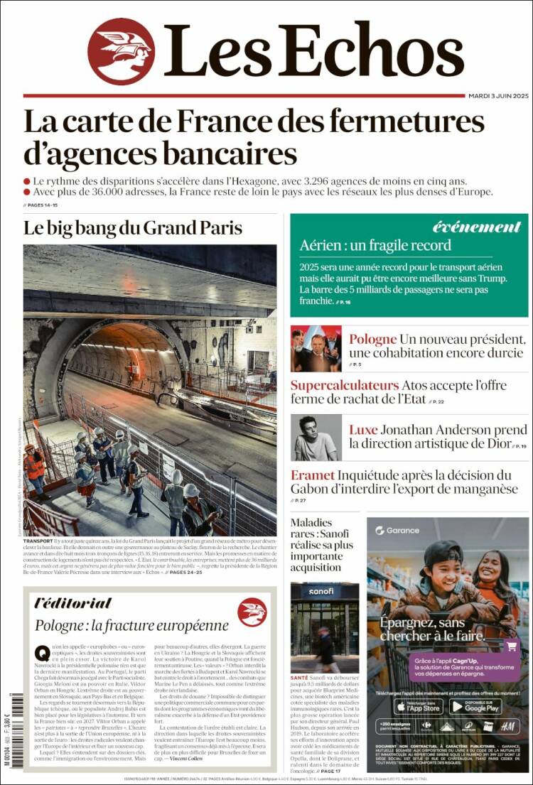 Portada de Les Echos (Francia)