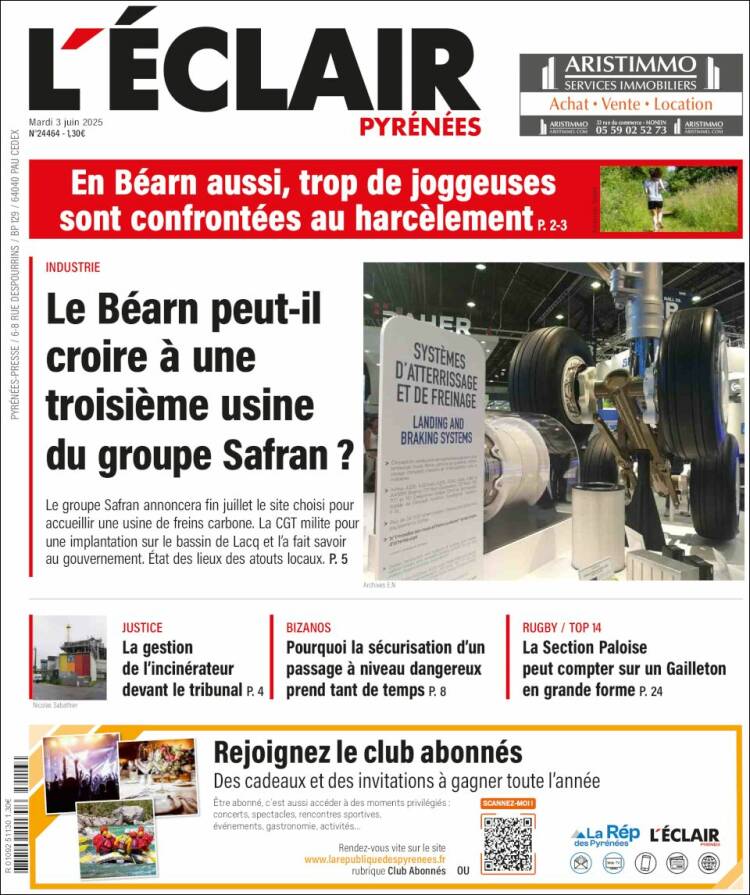 Portada de L'Eclair des Pyrénées (France)