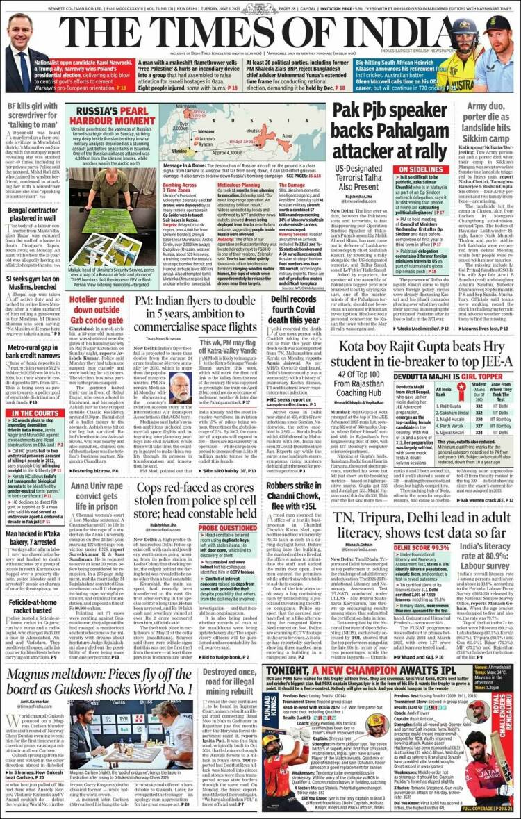 Portada de The Times of India (India)