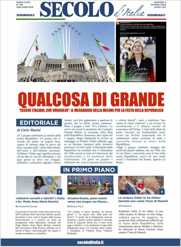 Portada de Secolo d'Italia (Italie)