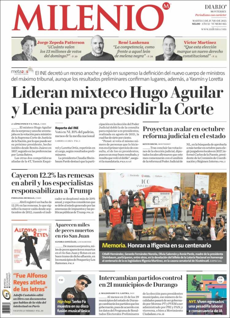 Portada de Milenio de Monterrey (México)