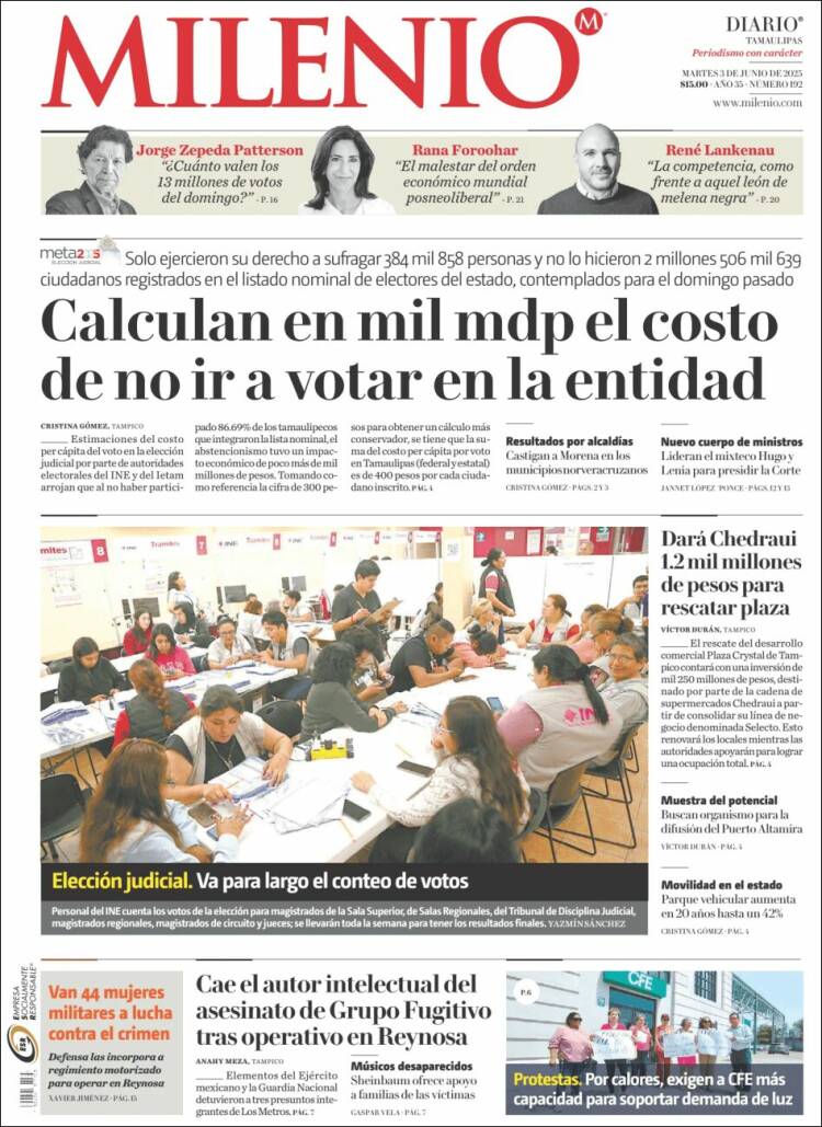 Portada de Milenio - Tamaulipas (México)