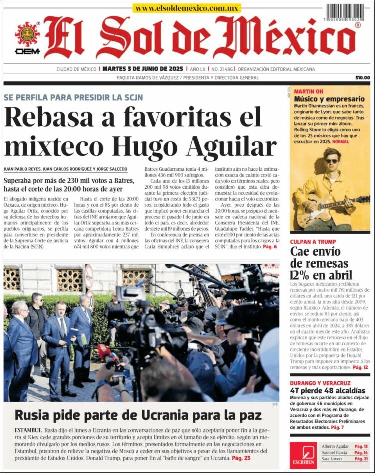 Portada de El Sol de México (México)