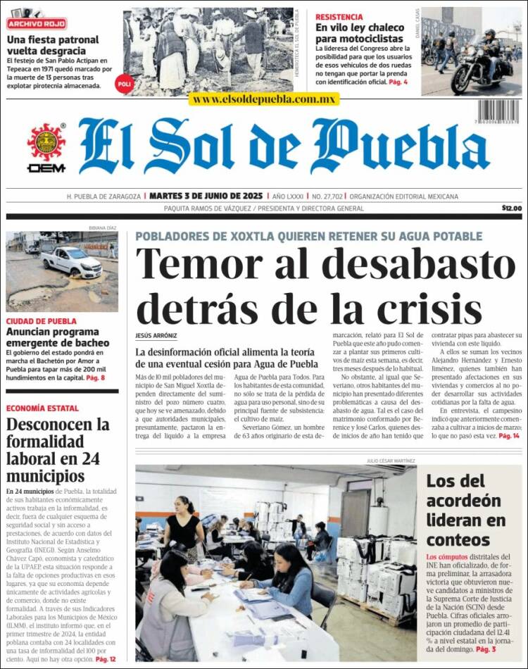 Portada de El Sol de Puebla (México)