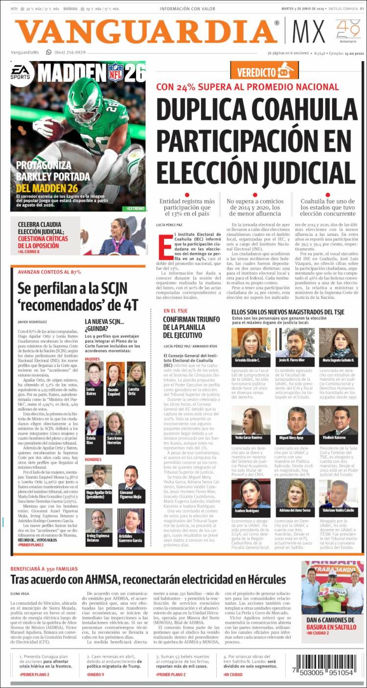Portada de Vanguardia (México)