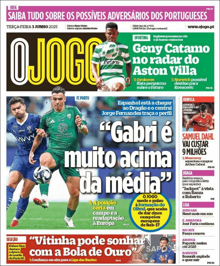 Portada de O Jogo (Portugal)