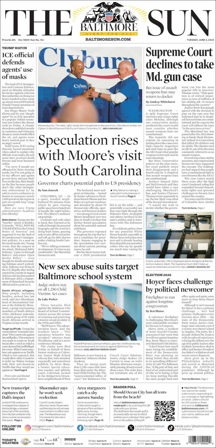 Portada de The Baltimore Sun (USA)