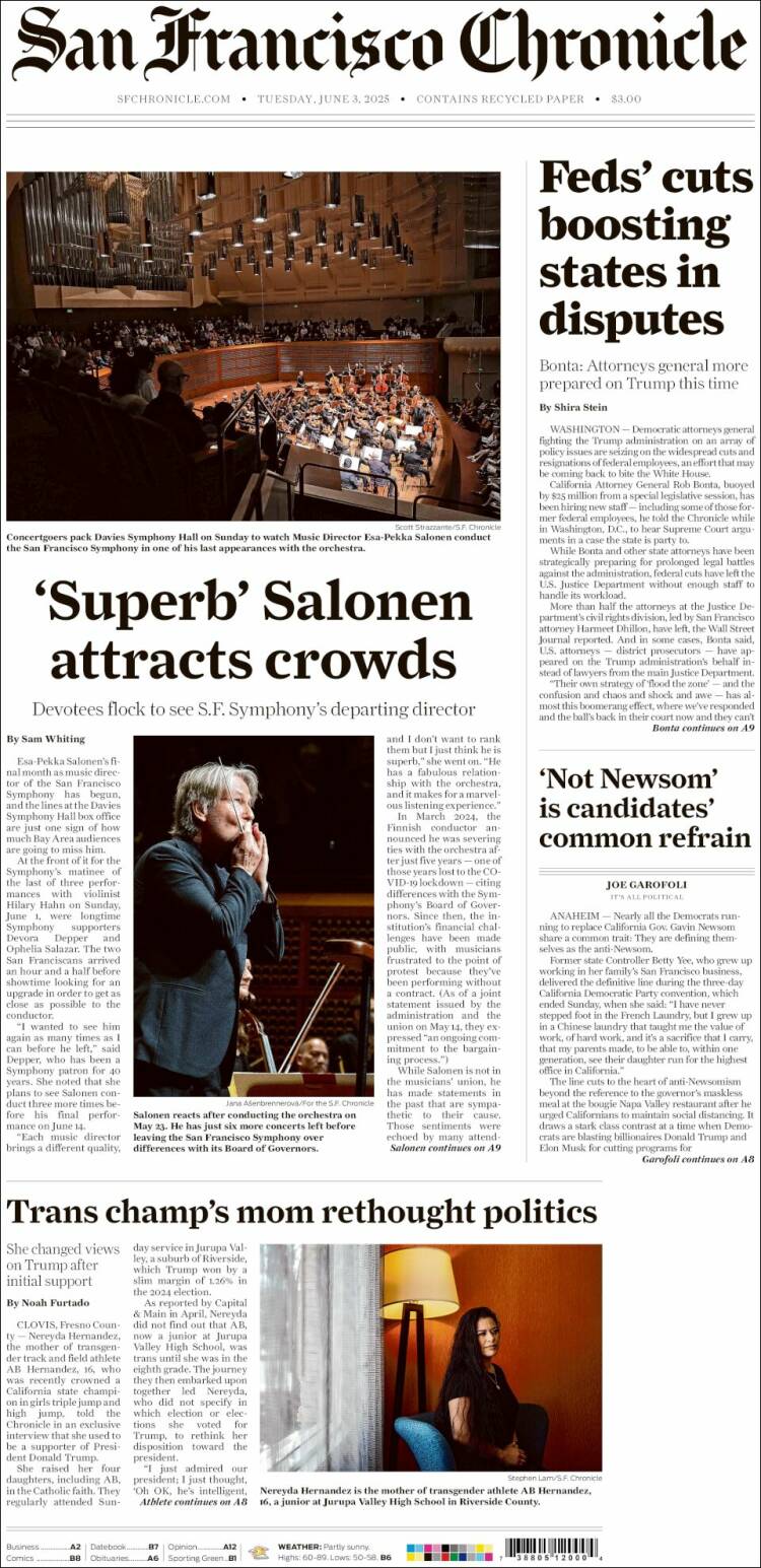 Portada de San Francisco Chronicle (USA)