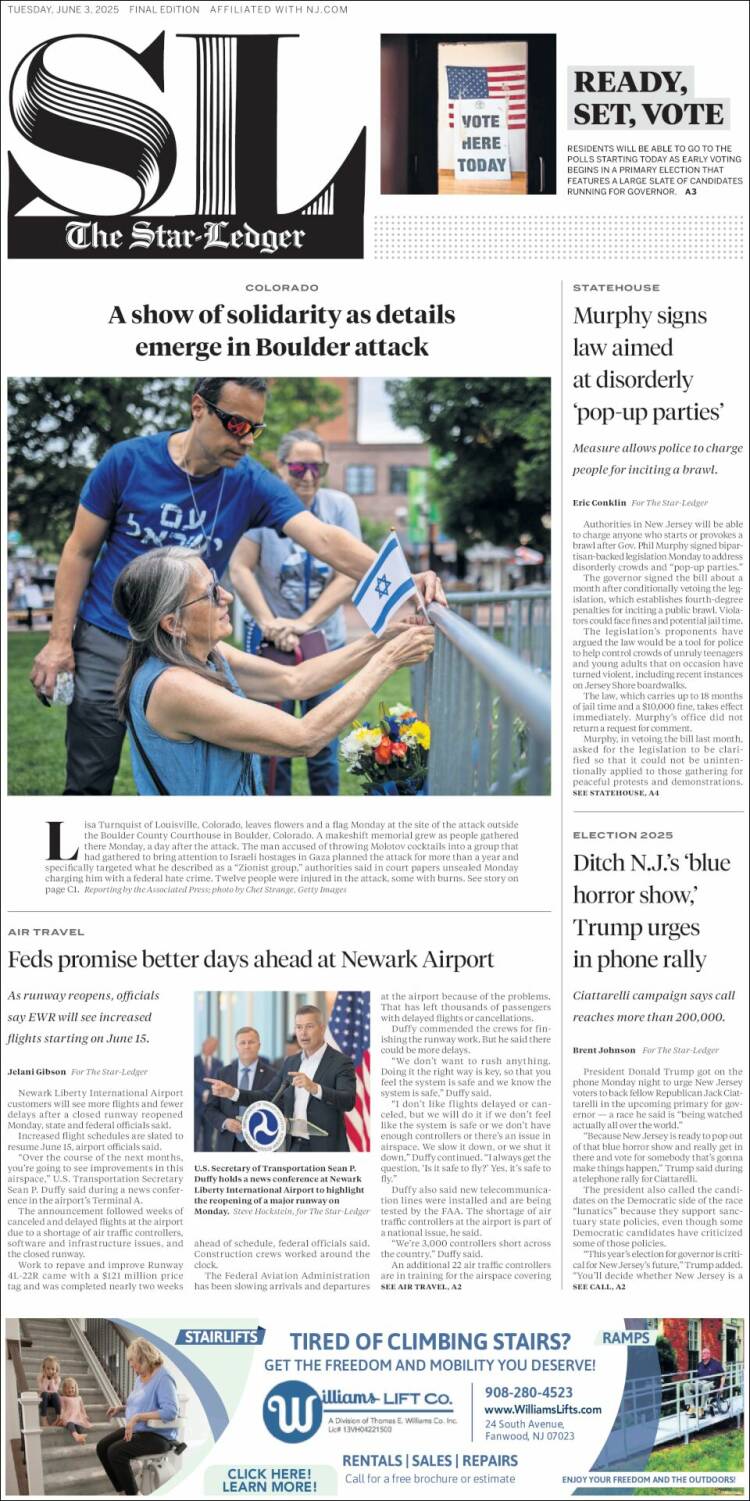 Portada de Star-Ledger (USA)