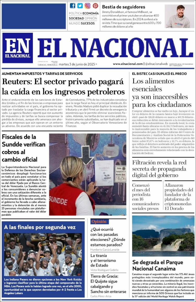 Portada de El Nacional (Venezuela)