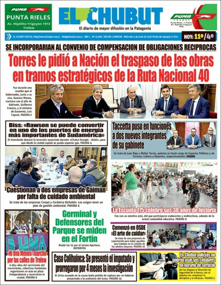Portada de El Chubut (Argentina)