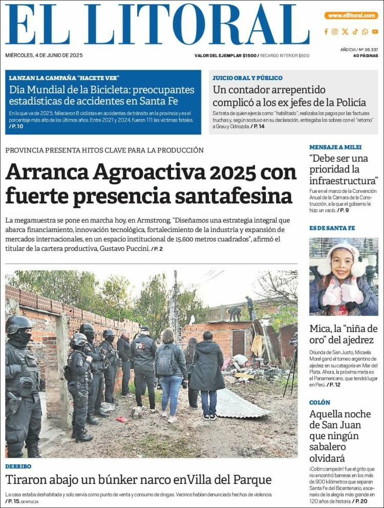 Portada de Diario El Litoral (Argentina)