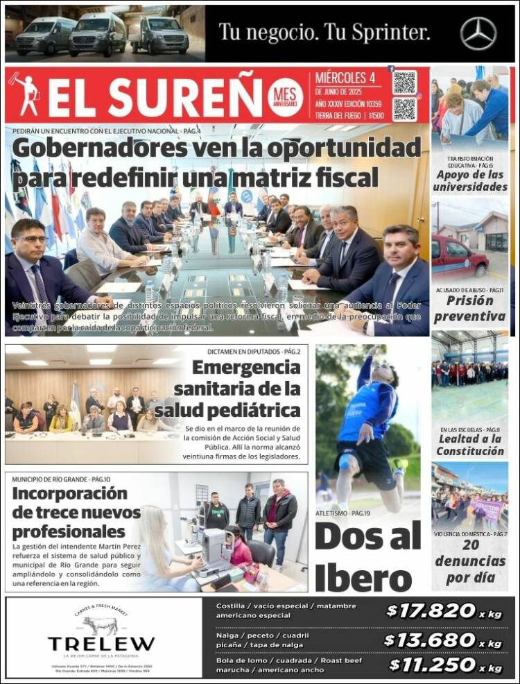 Portada de Diario El Sureño (Argentina)