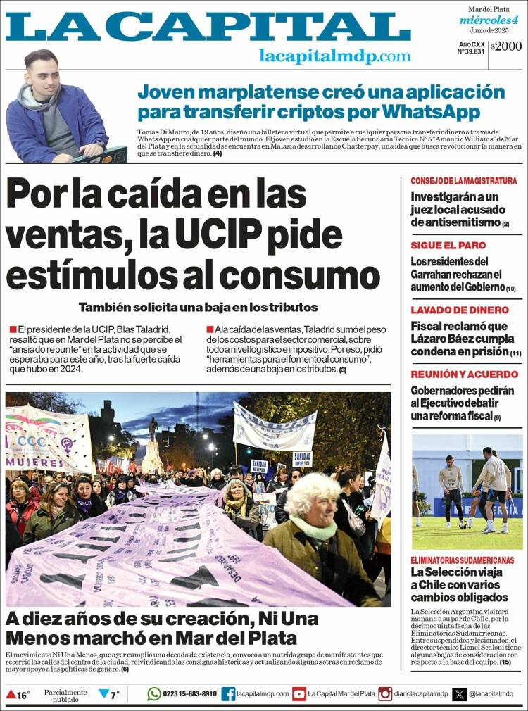 Portada de Diario La Capital - Mar del Plata (Argentine)