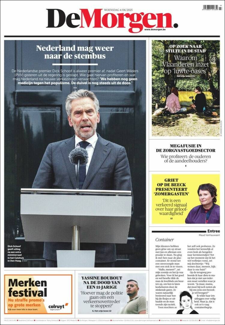 Portada de De Morgen (Bélgica)