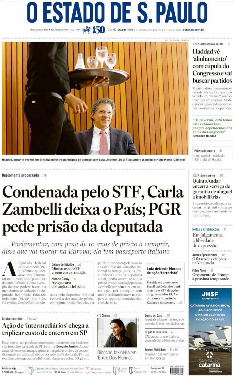 Portada de O Estado de São Paulo (Brasil)
