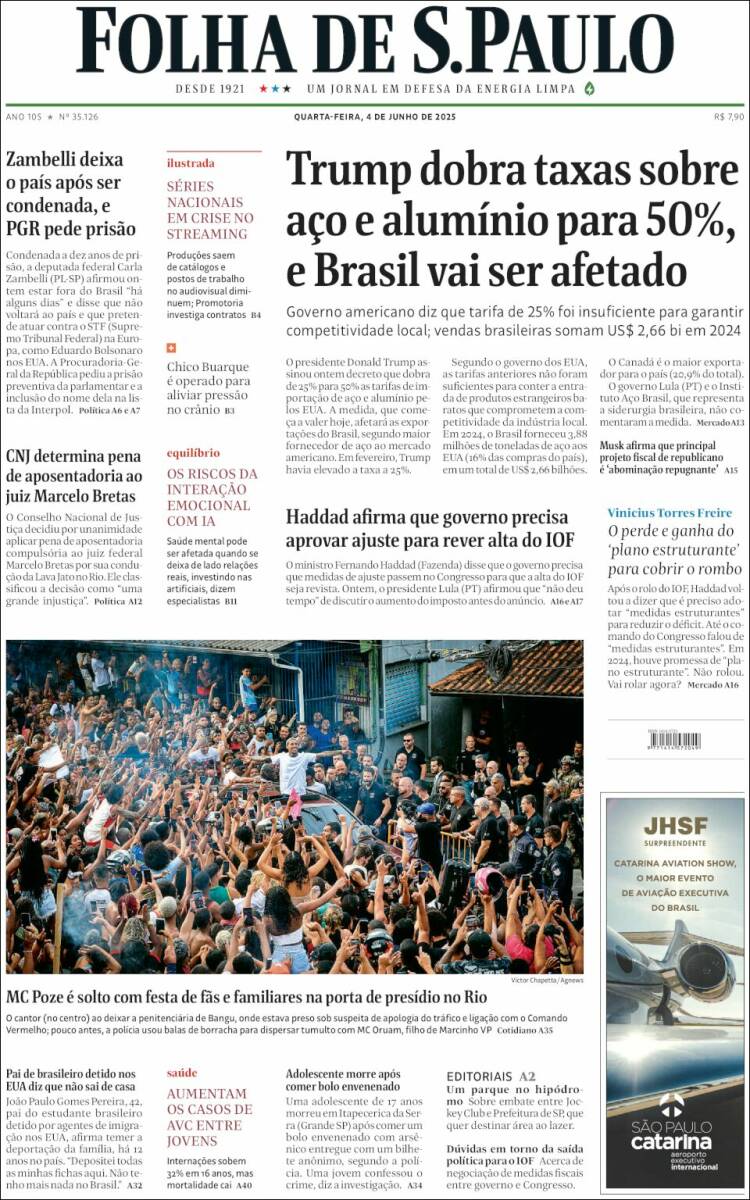 Portada de Folha de São Paulo (Brésil)