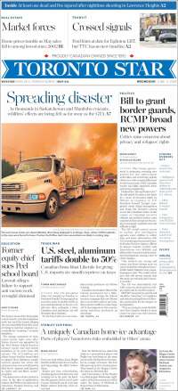 Portada de The Toronto Star (Canada)