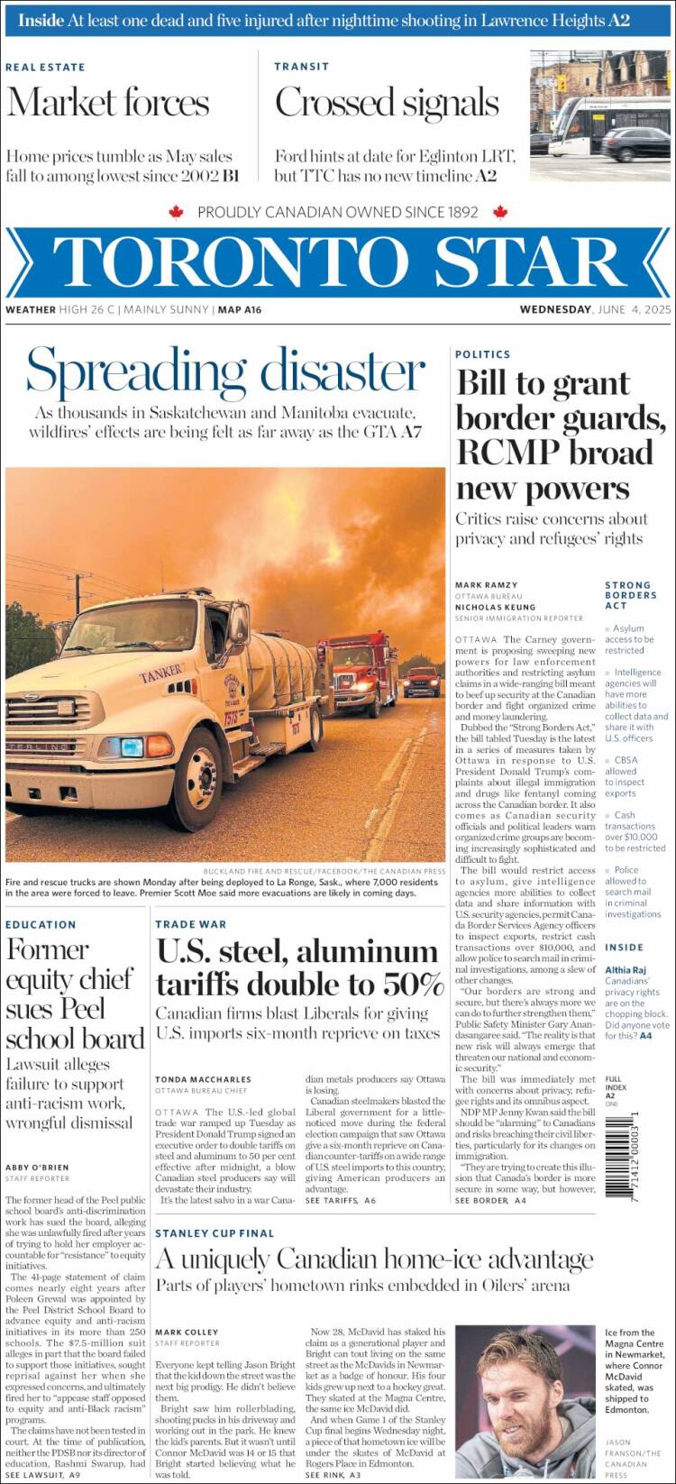 Portada de The Toronto Star (Canada)