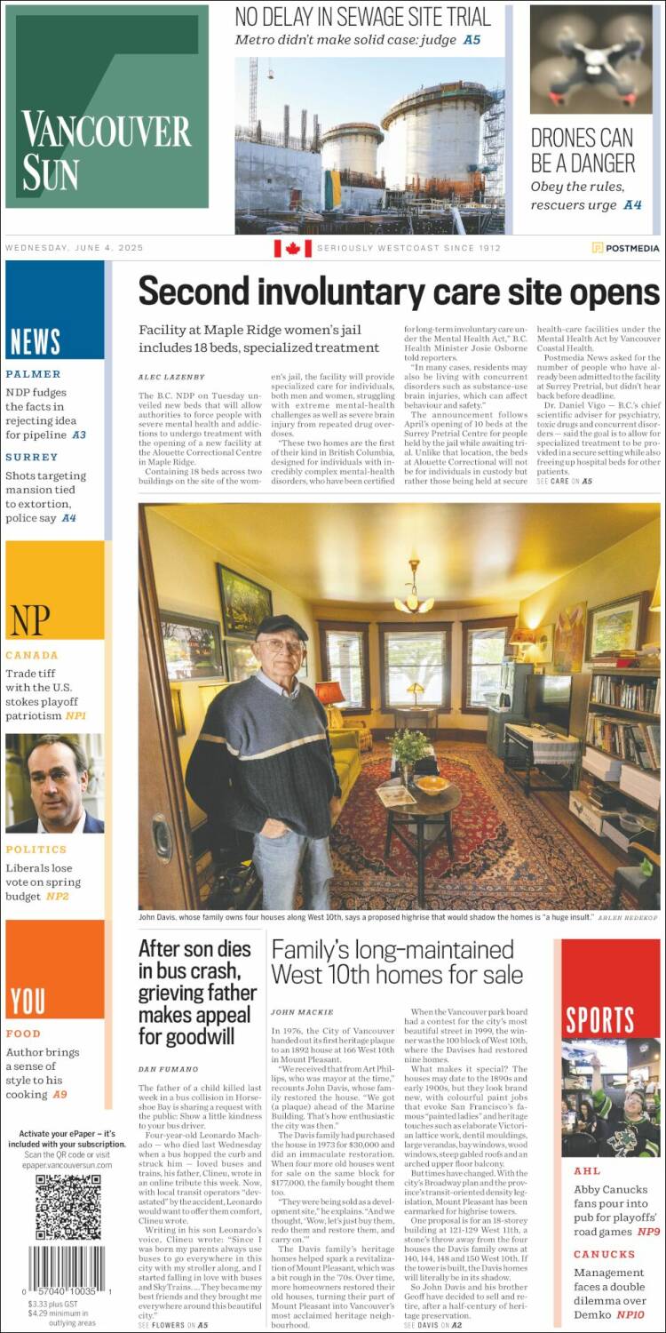 Portada de The Vancouver Sun (Canadá)