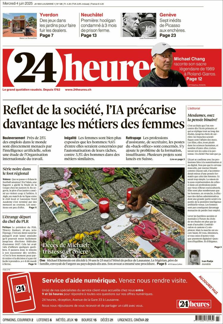 Portada de 24 Heures (Suiza)