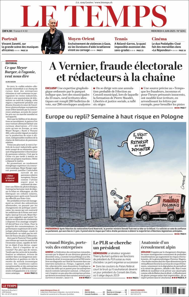 Portada de Le Matin (Suiza)