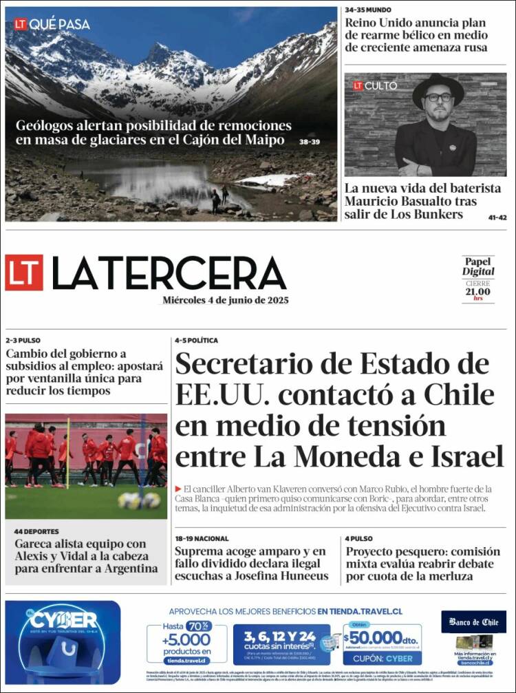 Portada de La Tercera (Chile)