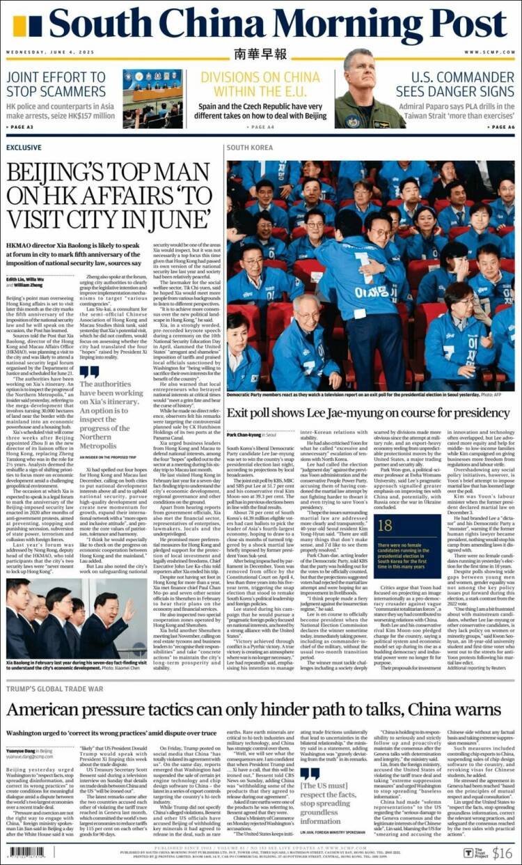 Portada de South China Morning Post (China)