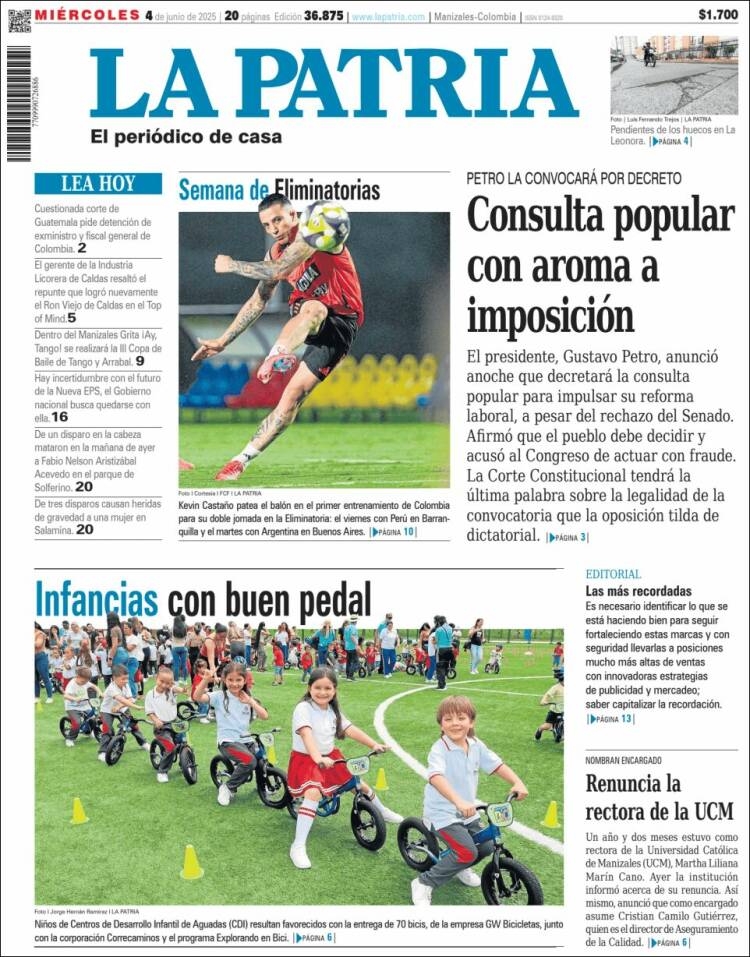 Portada de La Patria (Colombia)