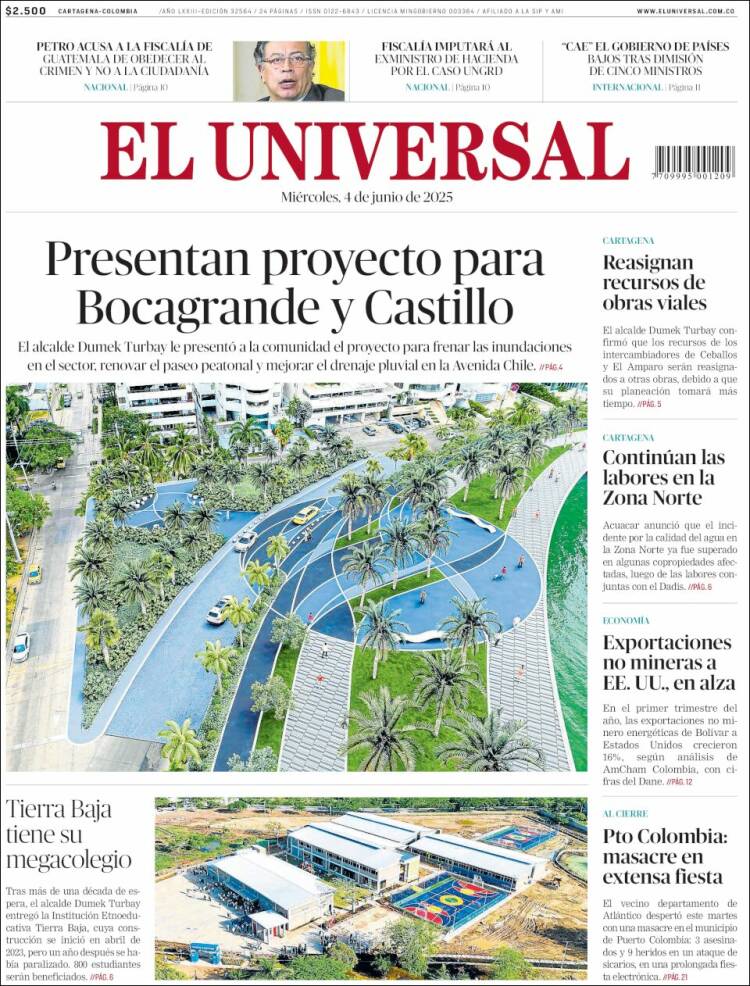 Portada de El Universal (Colombia)