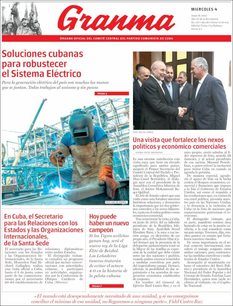 Portada de Granma (Cuba)