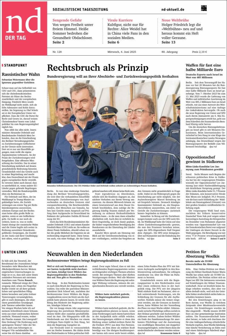 Portada de Neues Deutschland (Allemagne)
