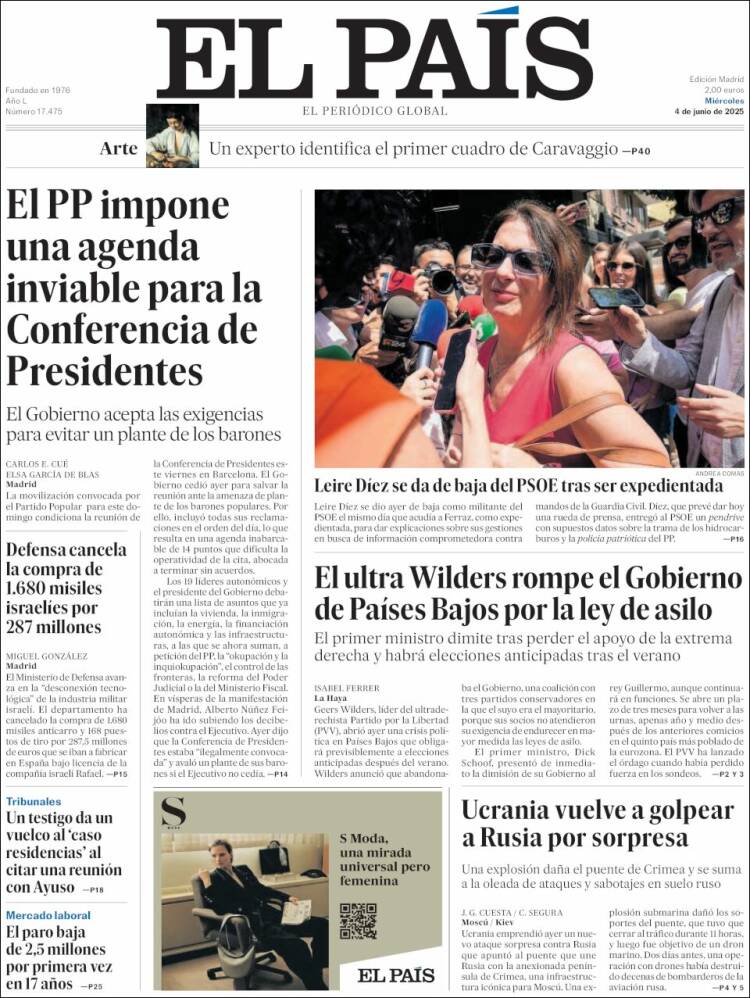 Portada de El País (Espagne)