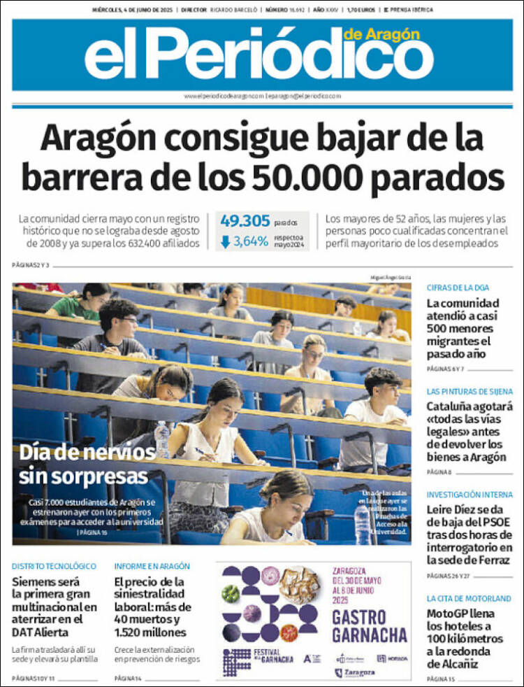 Portada de El Periódico de Aragón (Spain)