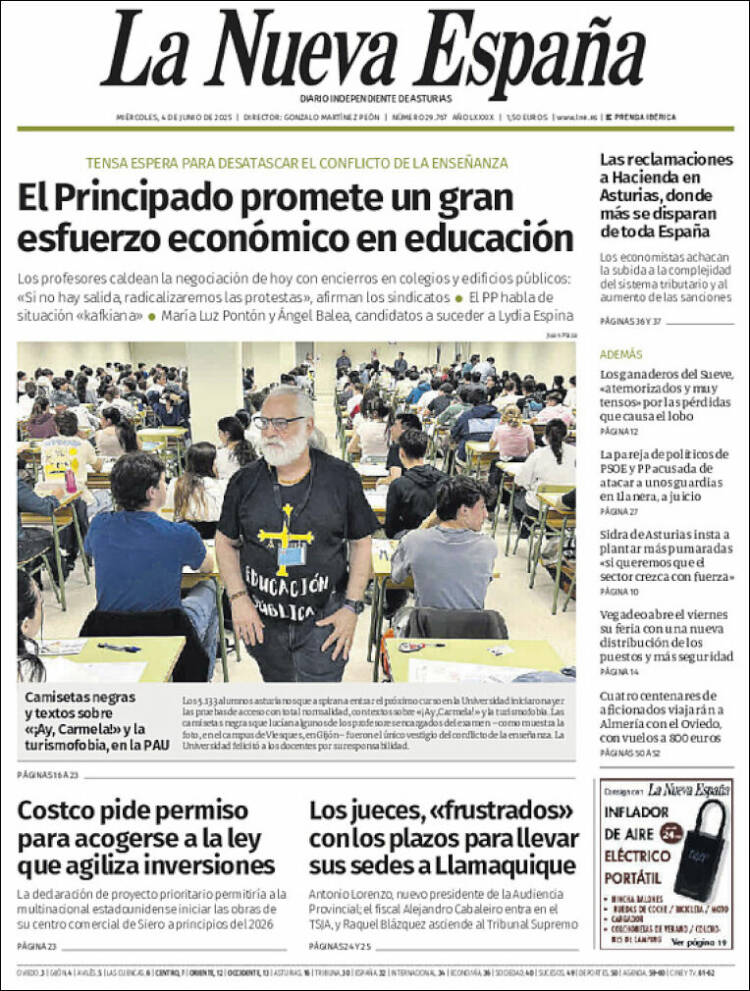 Portada de La Nueva España (Espagne)
