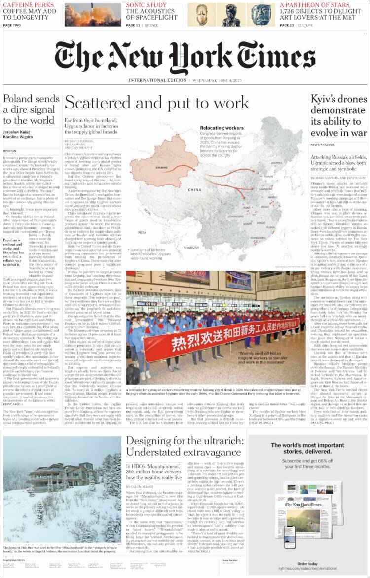 Portada de International New York Times (Europe)