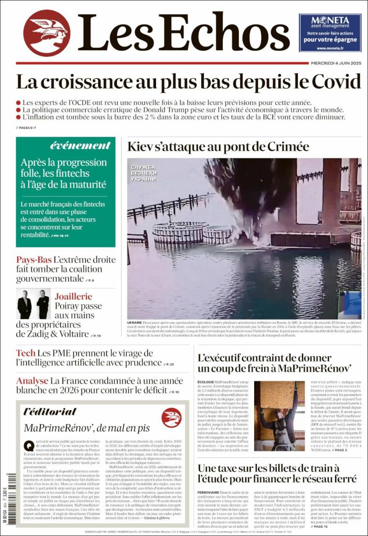 Portada de Les Echos (Francia)