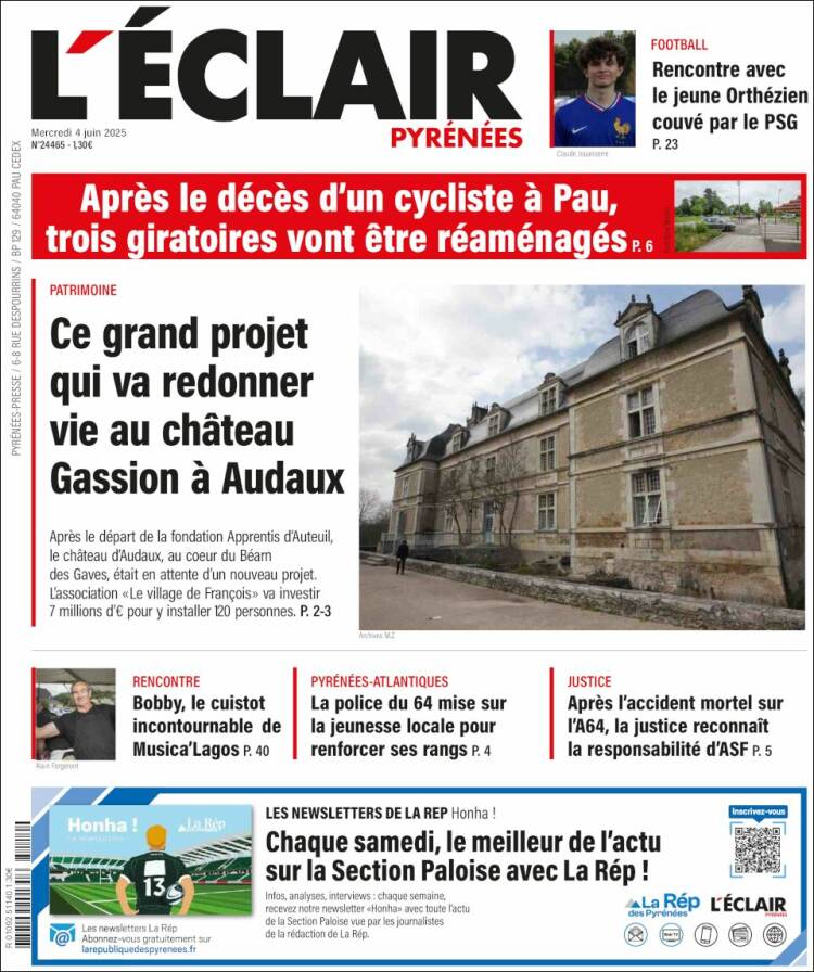 Portada de L'Eclair des Pyrénées (France)