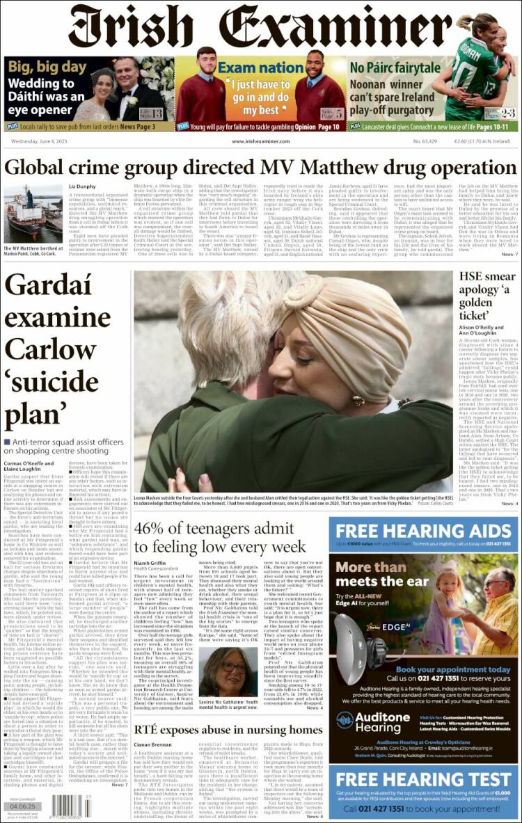 Portada de Irish Examiner (Irlanda)