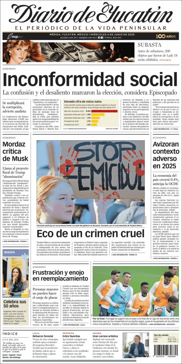 Portada de Diario de Yucatán (Mexique)