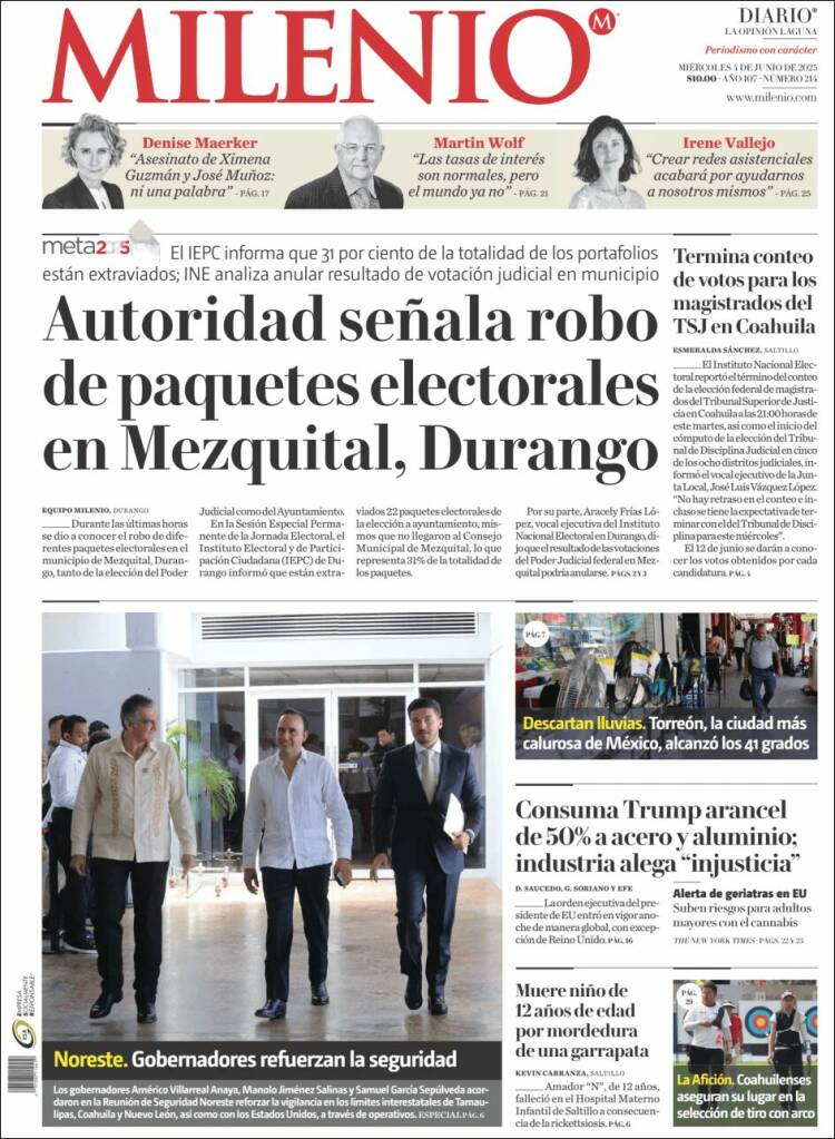 Portada de Milenio - Laguna (México)